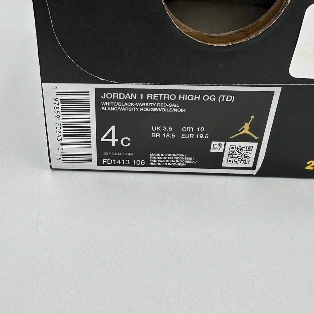 [FD1413-106] Air Jordan 1 Retro High OG Toddler 'Black Toe‎ Reimagined' *NEW* 4C